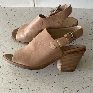 Eileen Fisher Glance Sand Leather Slingback Sandals Block Heel Women’s Size 7.5M